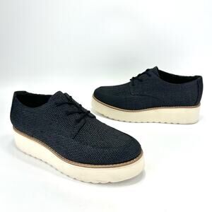 Vince Zina Platform Sneaker Size 8 Black Raffia Tweed Oxford/Derby Laced Wedged